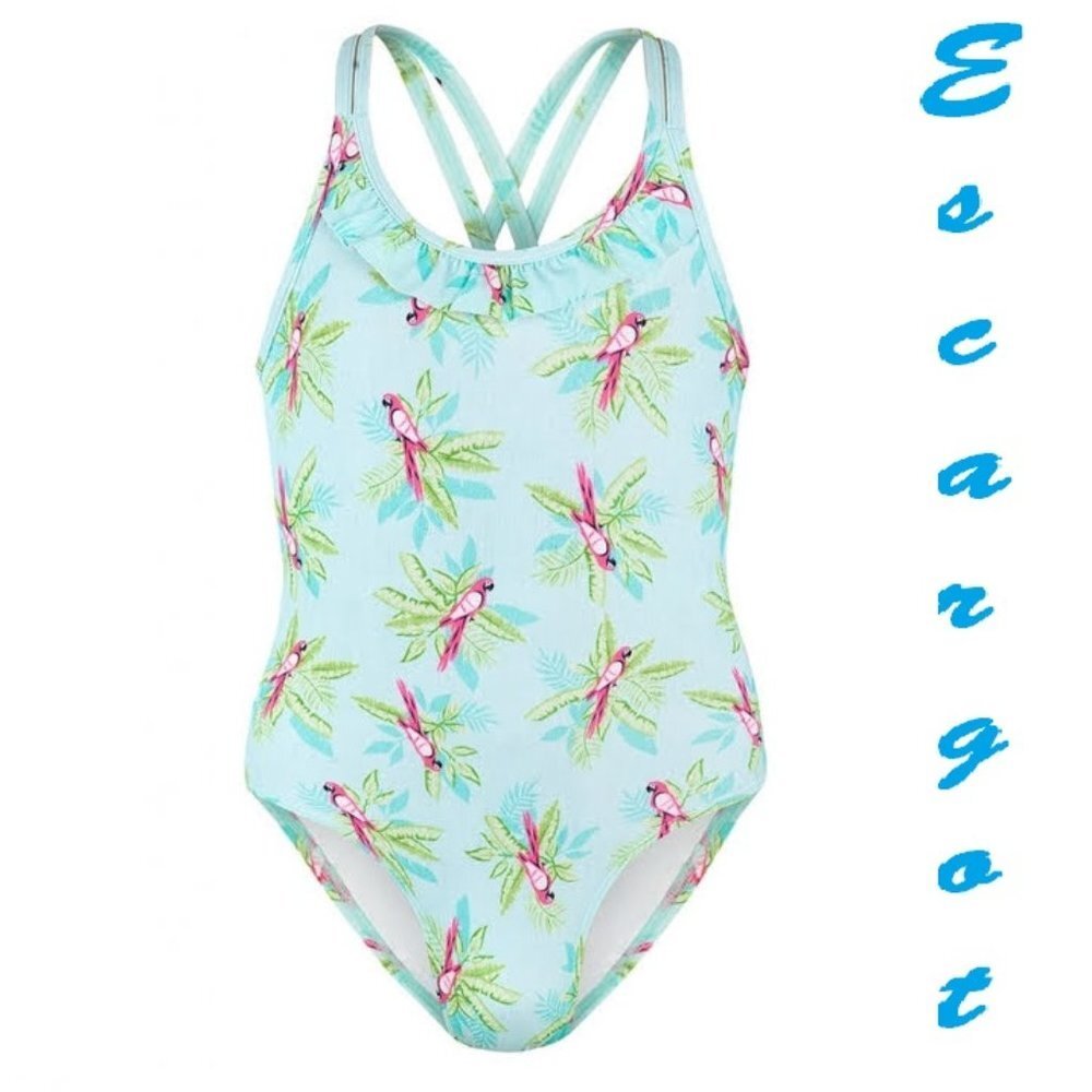Toddler Girls Bathing Suit, One Piece Parrot Print Swim Suit, size 4